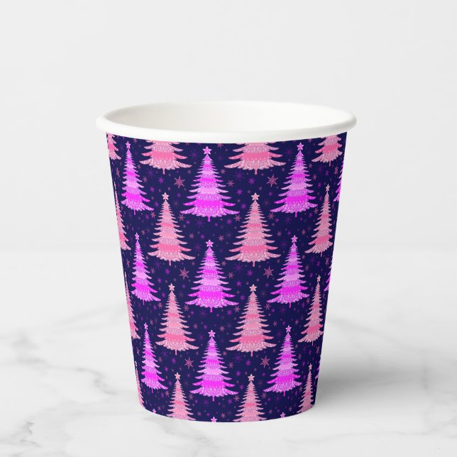 Gobelets En Papier Arbre de Noël Design Motif bleu rose (Recto)