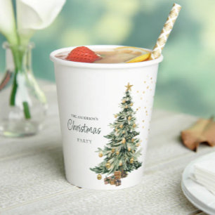 Gobelets En Papier Arbre de Noël élégant à l'aquarelle pour fête de N