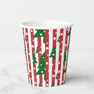 Gobelets En Papier Arbre de Noël moderne motif rouge vert rayé