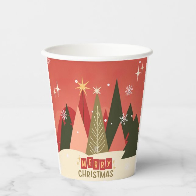Gobelets En Papier Arbre de Noël rétro/Vintage (Recto)