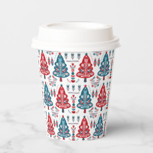 Gobelets En Papier Arbre de Noël rouge et bleu scandinave Art populai