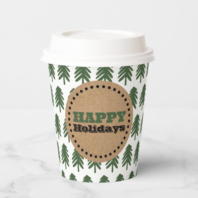 Gobelets En Papier Arbre de Noël vert et blanc moderne (Gauche)