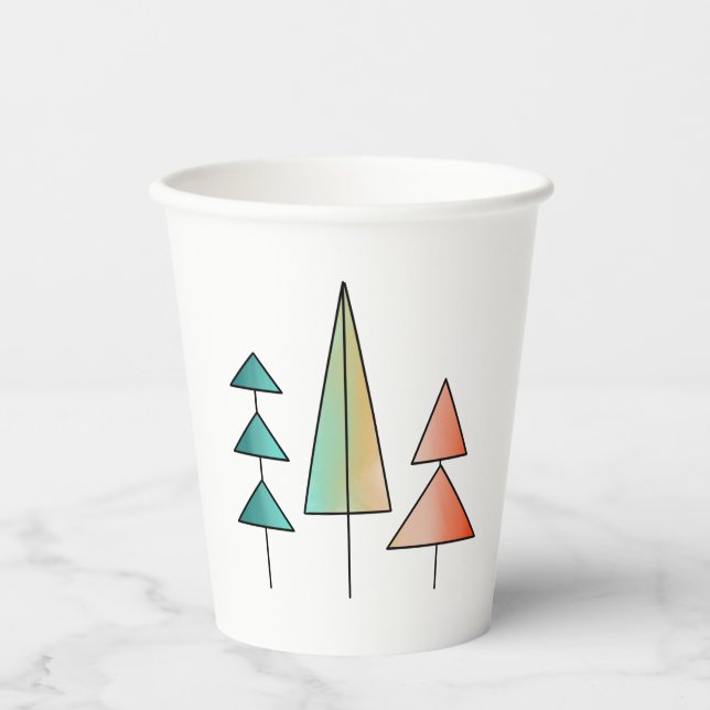 Gobelets En Papier arbres arc-en-ciel modernes du milieu du siècle ro (Recto)