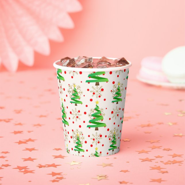 Gobelets En Papier Arbres de Noël et flocons d'or (Insitu)