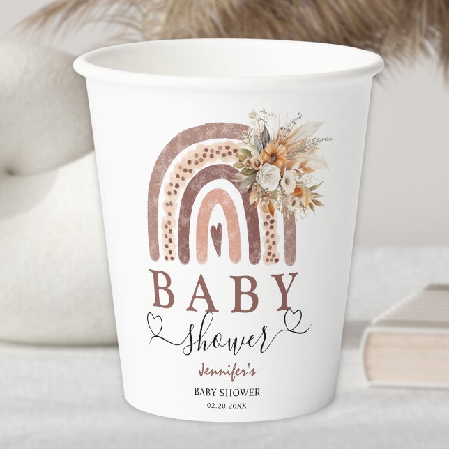 Gobelets En Papier Arc-en-ciel Boho | Document de Baby shower non sex (Créateur téléchargé)