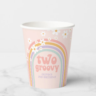 Gobelets En Papier Arc-en-ciel pastel deux super 2ème anniversaire