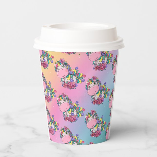 Gobelets en papier arc-en-ciel pour fête licorne (Verso)