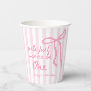 Gobelets En Papier Arc en ruban rose pour 1er anniversaire Filles veu