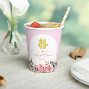 Gobelets En Papier Arche fleurie rose blanc mariage chinois