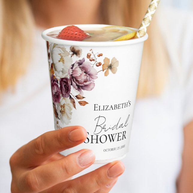 Gobelets En Papier Arche florale de Bourgogne pour une fête prénuptia (Créateur téléchargé)