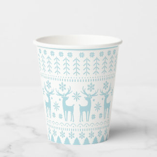 Gobelets En Papier Arctic Blue Folk Art thème hiver