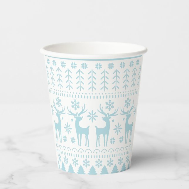 Gobelets En Papier Arctic Blue Folk Art thème hiver (Recto)