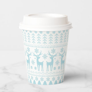 Gobelets En Papier Arctic Blue Folk Art thème hiver