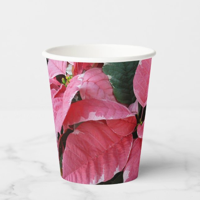Gobelets En Papier Argent Star Marbre Poinsettias Pink Holiday Floral (Recto)