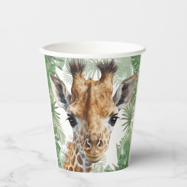 Gobelets En Papier Arrière - plan de la jungle de Giraffe (Recto)