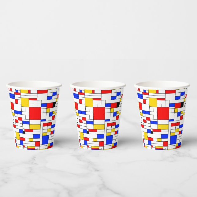 Gobelets En Papier Art Abstrait de Style Piet Mondrian (Multi)