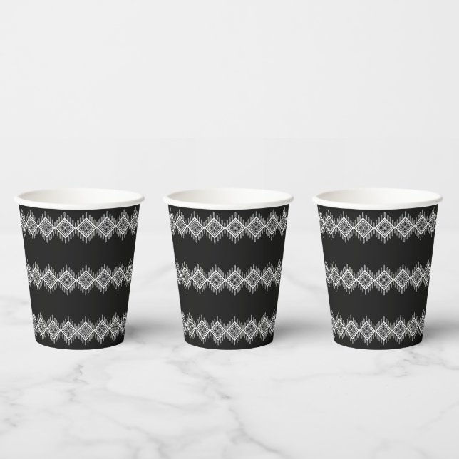 Gobelets En Papier Art tribal noir et blanc (Multi)