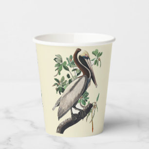 Gobelets En Papier Art Vintage d'Oiseau Marin de Rivage Pélican Brun