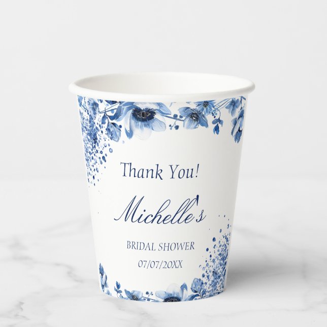 Gobelets En Papier Asiatique Chinoiserie Bleu clair Floral Bridgerton (Recto)