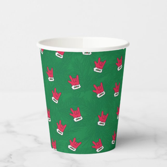 Gobelets En Papier ASL ILY Santa Glove red paper cups (Gauche)