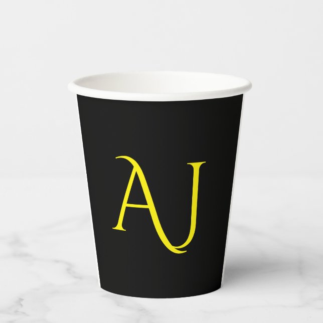 Gobelets En Papier Attractive Monogram Yellow Black Modern Minimalist (Recto)