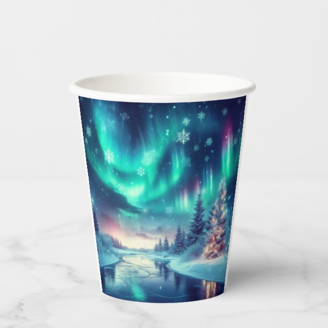 Gobelets En Papier aurora borealis/Noël/hiver (Recto)