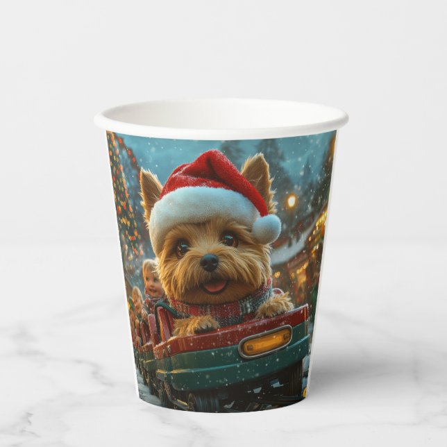 Gobelets En Papier Australie Terrier Dog Roller Dessous de verre Noël (Recto)