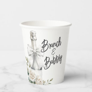 Gobelets En Papier Autocollants Élégants Fleurs Blanches Brunch et Bu