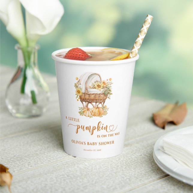 Gobelets En Papier Automne Petit Citrouille Baby shower neutre (Insitu)