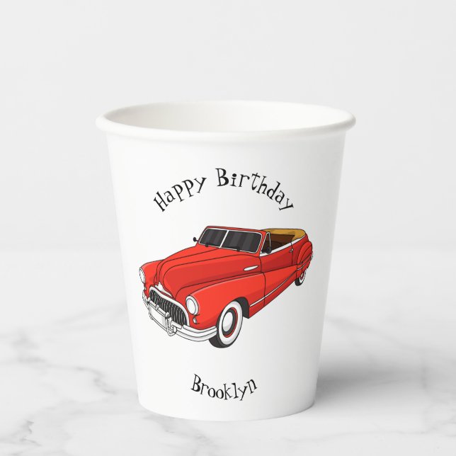 Gobelets En Papier Automobile classique rouge 1948 (Recto)