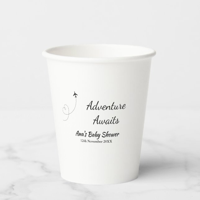 Gobelets En Papier Aventure attend baby shower ajouter nom date plan  (Recto)
