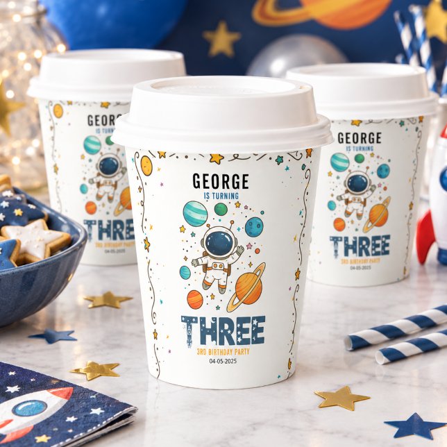 Gobelets En Papier Aventure spatiale 3e anniversaire | Fête dans l'es (Space Adventure 3rd Birthday | Outer Space Party Paper Cups)