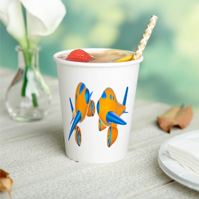 Gobelets En Papier Avions de dessin animé Vibrant orange et bleu (Créateur téléchargé)