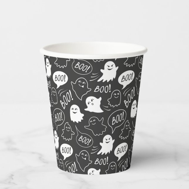 Gobelets En Papier B&W Cute Doodle Halloween Motif (Recto)
