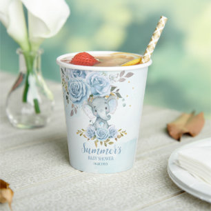 Gobelets En Papier Baby Blue Floral mignonne Elephant Baby shower gar
