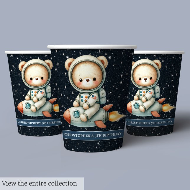 Gobelets En Papier Baby Boy Birthday Teddy Bear Astronaut Party (Teddy Bear Astronaut Personalized Boy Birthday Paper Cups )