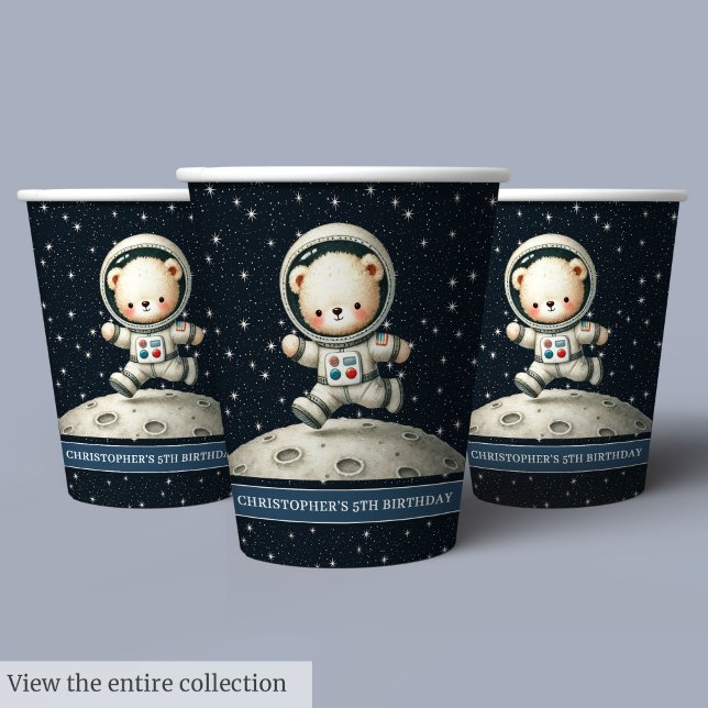 Gobelets En Papier Baby Boy Coupes d'anniversaire Teddy Bear Astronau (Baby Boy Birthday Cups Teddy Bear Astronaut Theme)