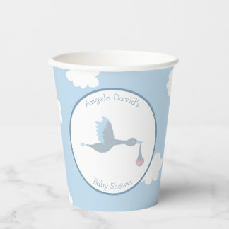 Gobelets En Papier Baby Boy Stork Ciel bleu et nuages