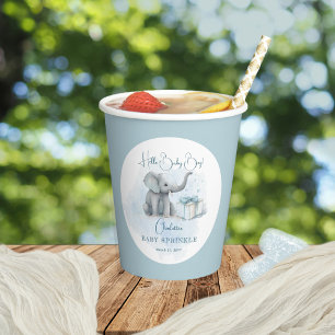 Gobelets En Papier Baby Elephant Hello Baby Boy Blue Baby Sprinkel