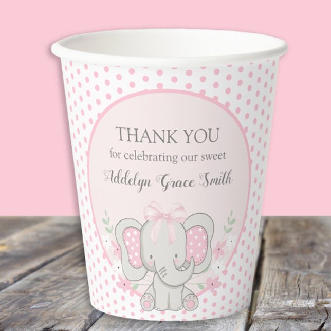 Gobelets En Papier Baby Girl Elephant Pink Polka Dot Sip Voir Douche (Cute baby girl elephant baby shower paper cups)