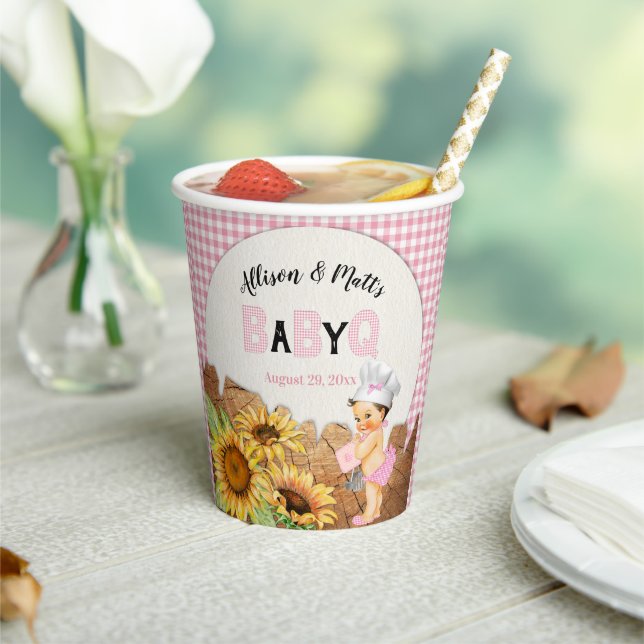 Gobelets En Papier Baby Girl Rose En vichy Sunflowers Baby Q BBQ (Insitu)