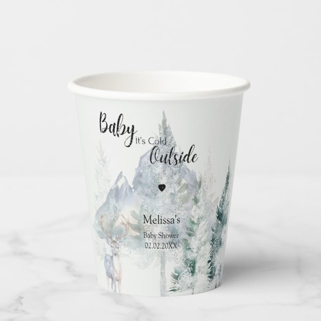 Gobelets En Papier Baby It’s Cold Outside Winter Evergreen Woodland  (Recto)