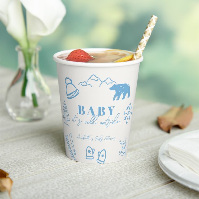 Gobelets En Papier Baby It's Cold Outside Hand-drawn Blue Baby Shower (Insitu)