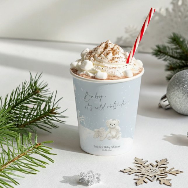 Gobelets En Papier Baby, It's Cold Outside Teddy Bear Winter Elegance (Créateur téléchargé)