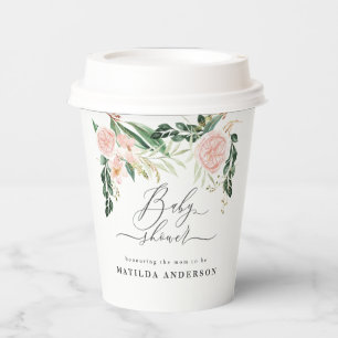 Gobelets En Papier Baby shower à fleurs de pêche rose