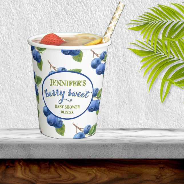 Gobelets En Papier Baby shower à thème Berry Sweet Blueberry (Créateur téléchargé)