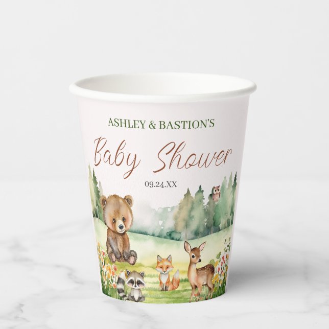 Gobelets En Papier Baby shower animal blanc neutre mignon (Recto)