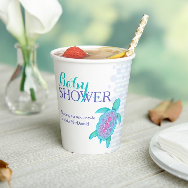 Gobelets En Papier Baby shower aqua de la tortue marine whimsy (Insitu)