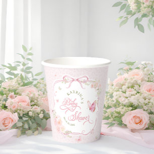 Gobelets En Papier Baby Shower Arc-en-Ciel Papillon Rose