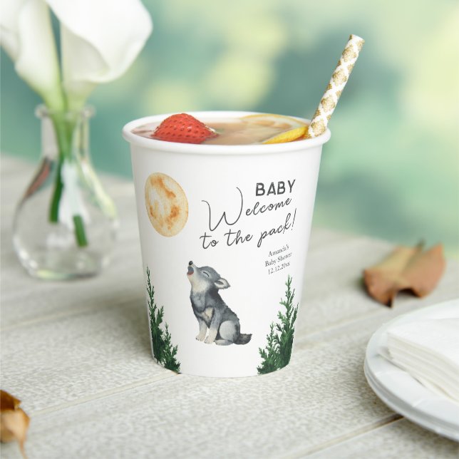 Gobelets En Papier Baby Shower au Loup Aquarelle  (Insitu)